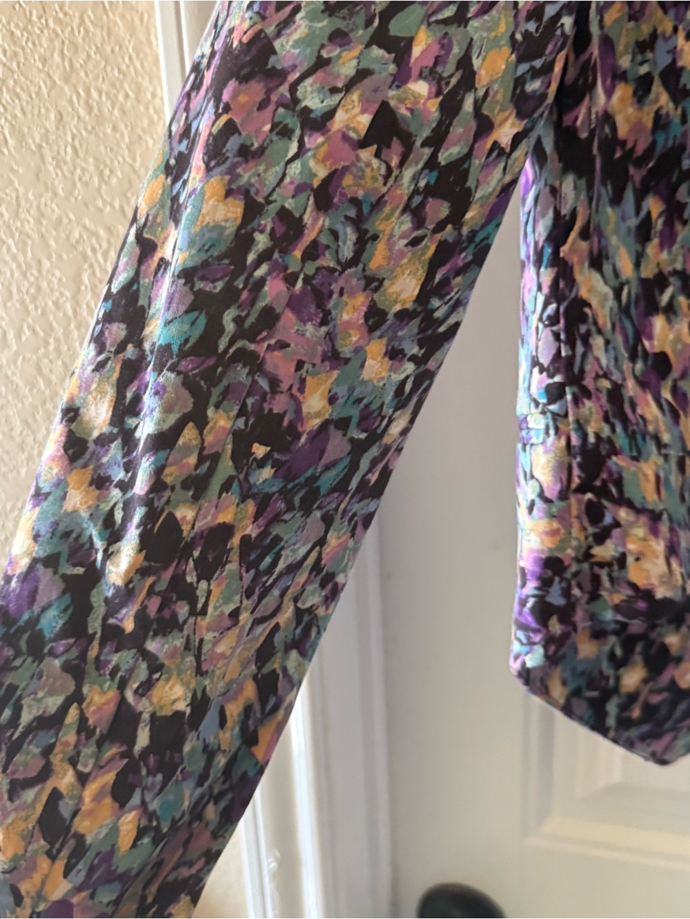 Abstract Multicolor Printed Sleeve Top - Black, Purple, Teal, Yellow